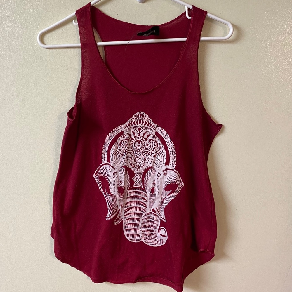 Paper Plane boho Thai elephant red tank top